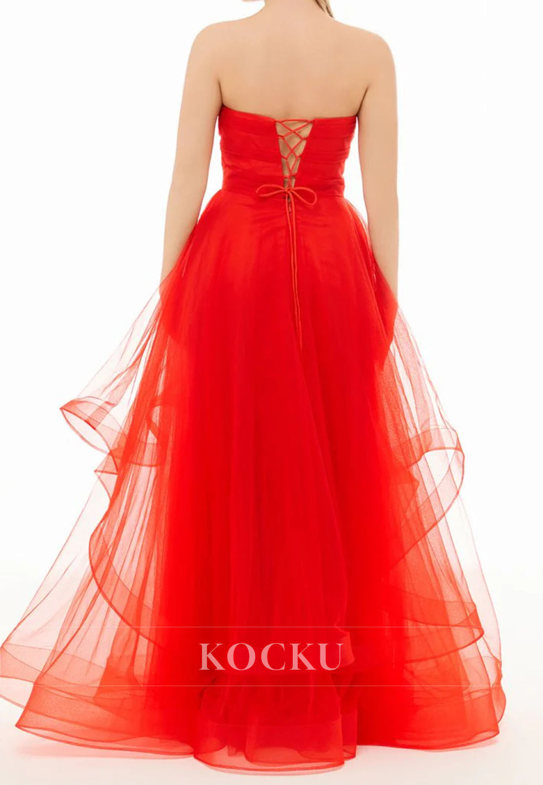 Charming Tube Top A-Line Sleeveless Pleated Lace Long Formal Party Dress