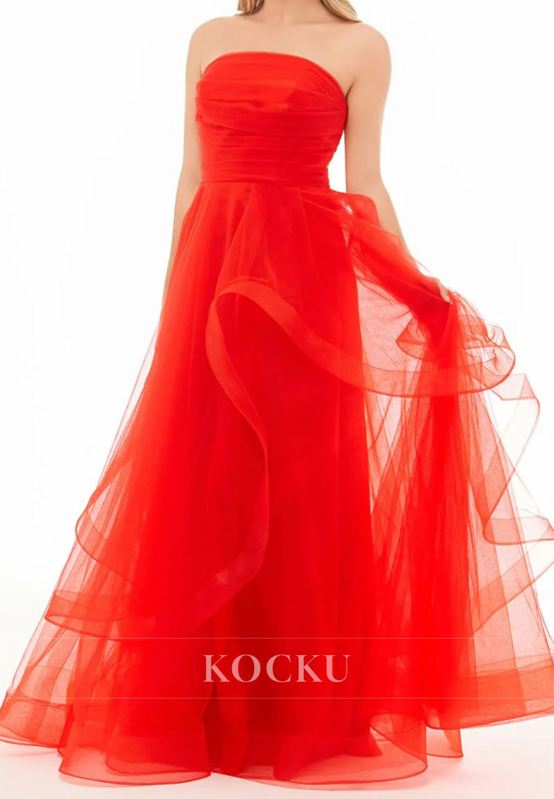 Charming Tube Top A-Line Sleeveless Pleated Lace Long Formal Party Dress