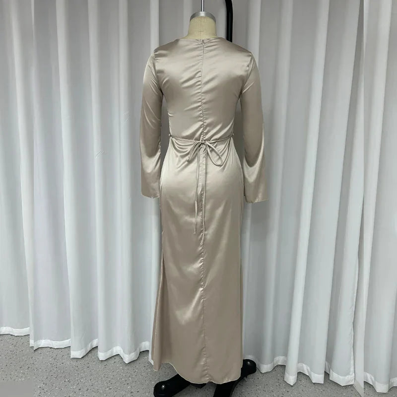 Autumn Style Slim Flare Sleeve Lace Up Maxi Dress