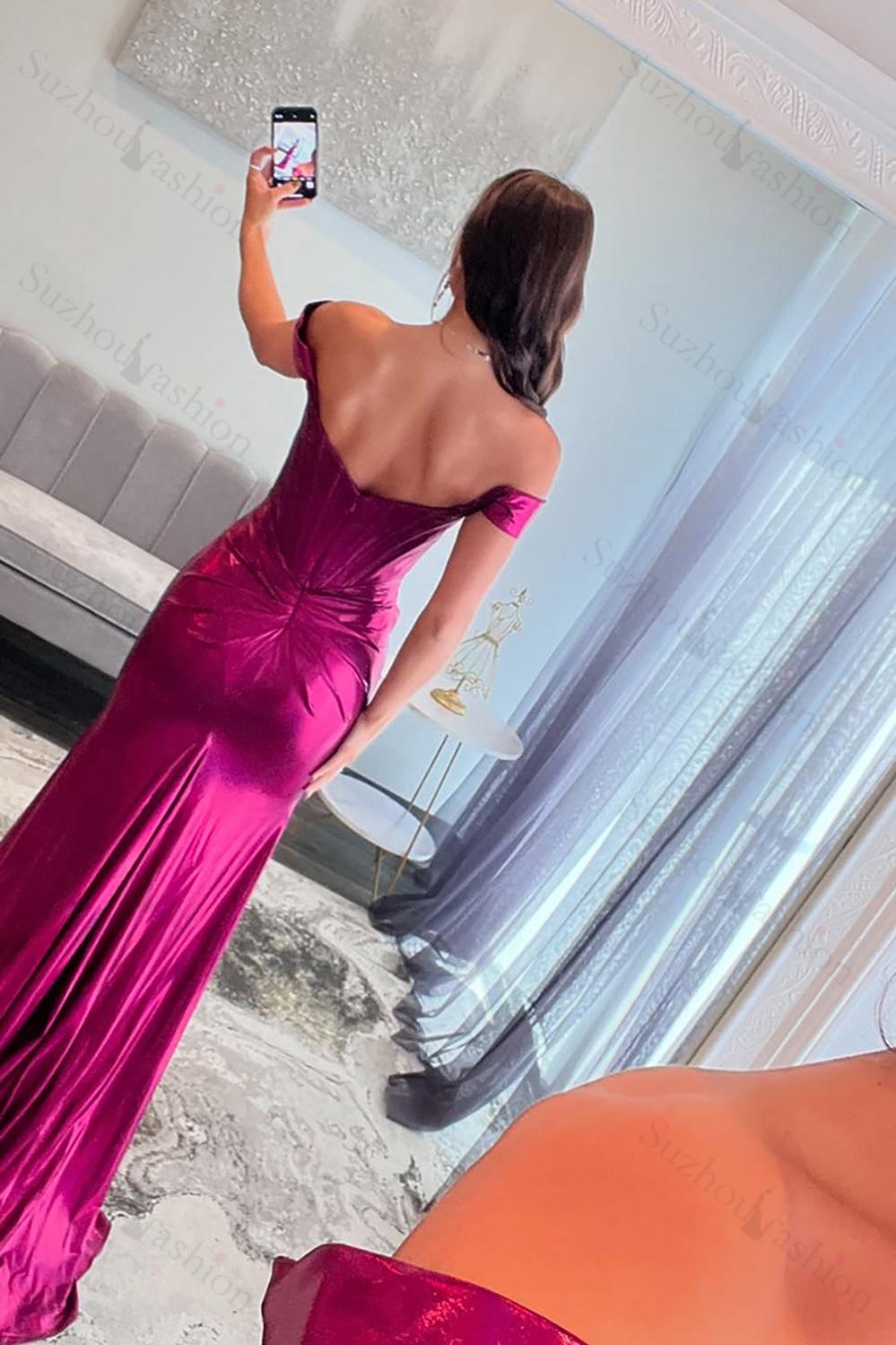 Emerald Green Prom Dress Ruched Corset Metallic Mermaid Formal Dress With Slit