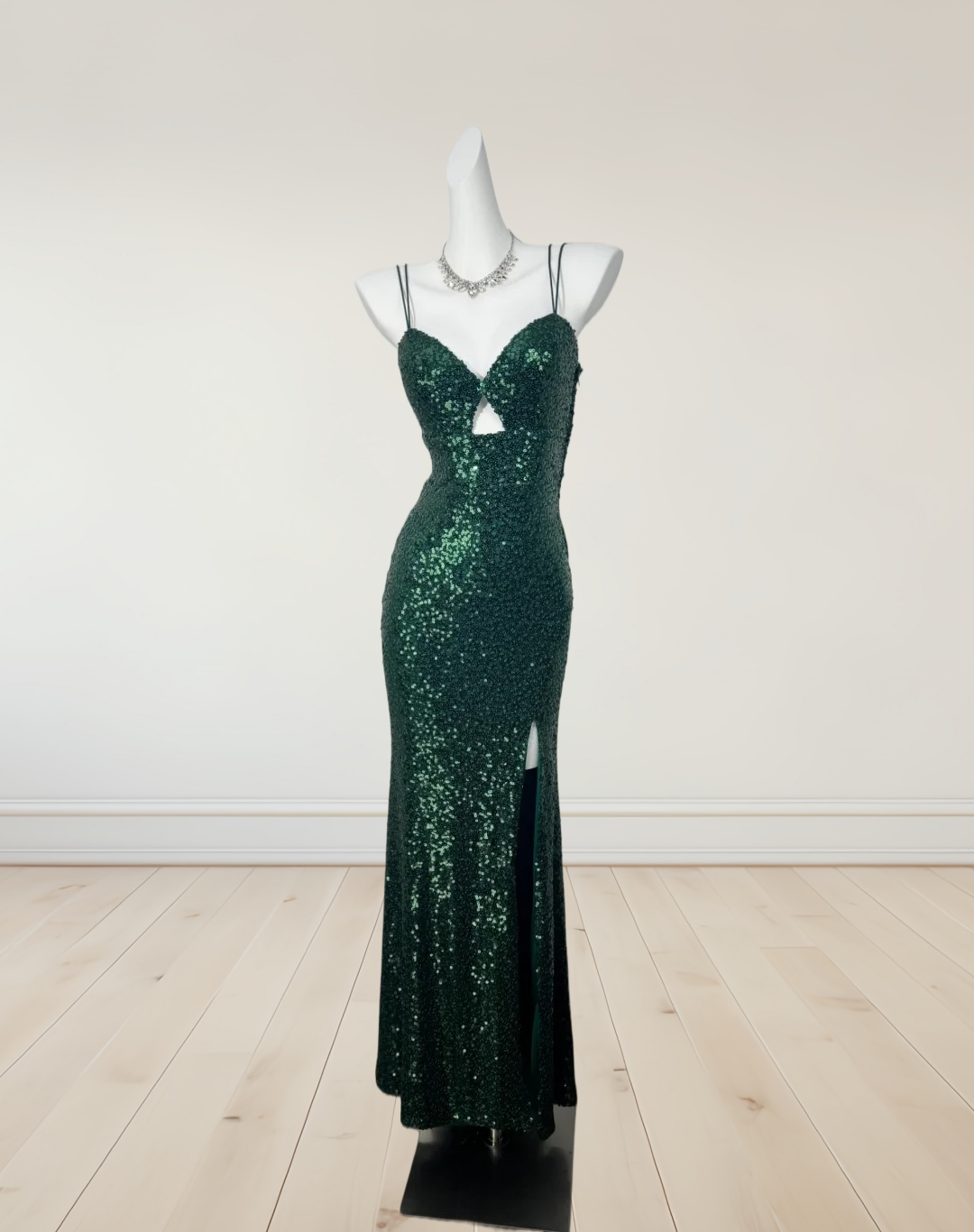 Emerald Green Sequin Formal Prom Dress With Slit  J10344