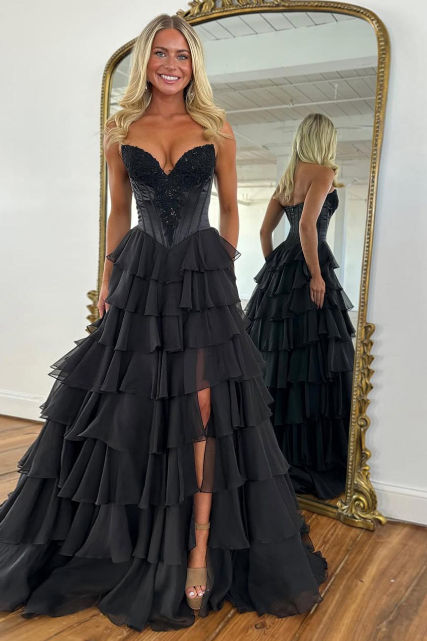 Princess A Line Sweetheart Green Corset Prom Dress with Appliques Ruffles