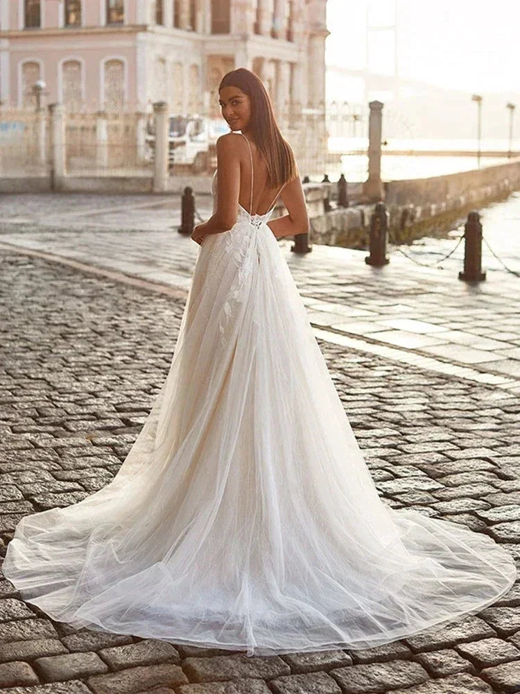Exquisite Off Shoulder Sleeveless Mopping Wedding Dresses New Classic Square Collar Lace Princess Beautiful Bridal Gown (ZD14262)
