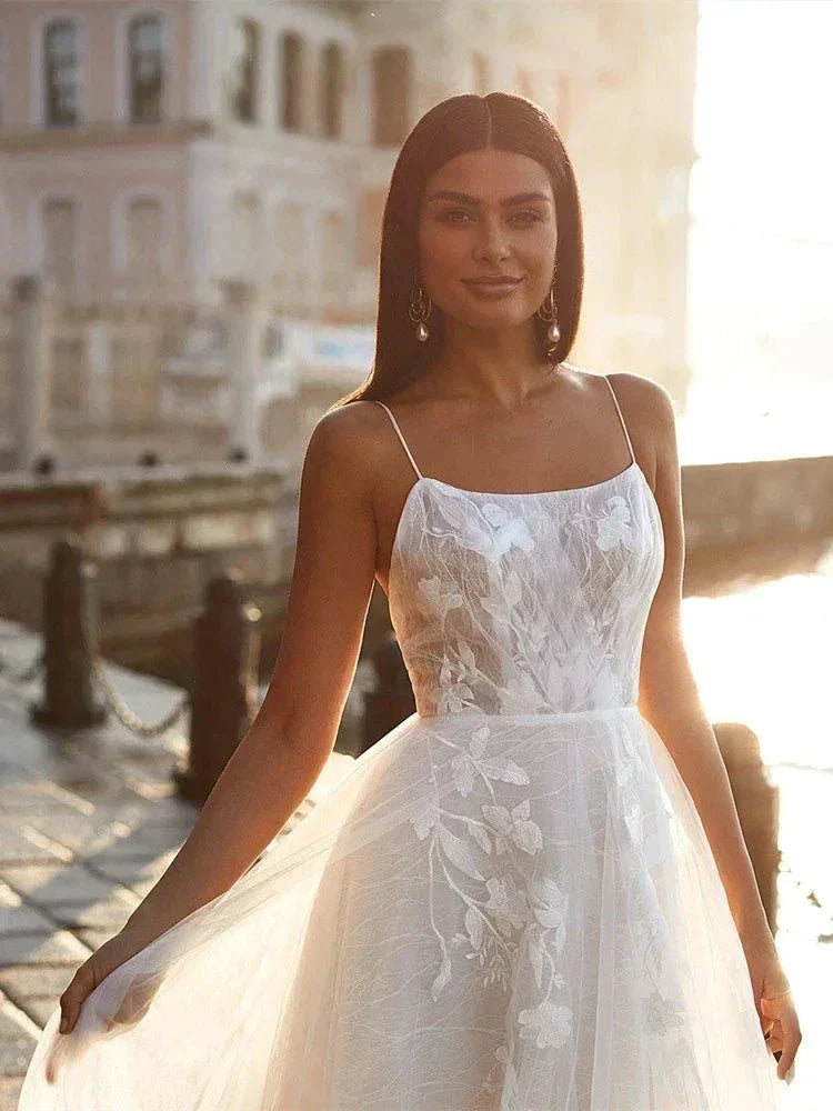 Exquisite Off Shoulder Sleeveless Mopping Wedding Dresses New Classic Square Collar Lace Princess Beautiful Bridal Gown (ZD14262)