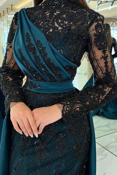 luxury lace embroidered prom dress sexy evening dresses with detachable tail Y4998 - View 5 | VelvetHem
