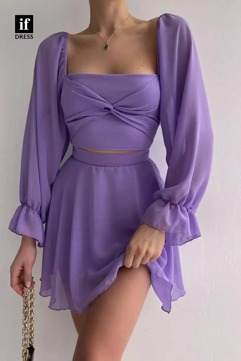 F1365 - Unique Two Piece Chiffn Short Cocktail Homecoming Graduation Dress