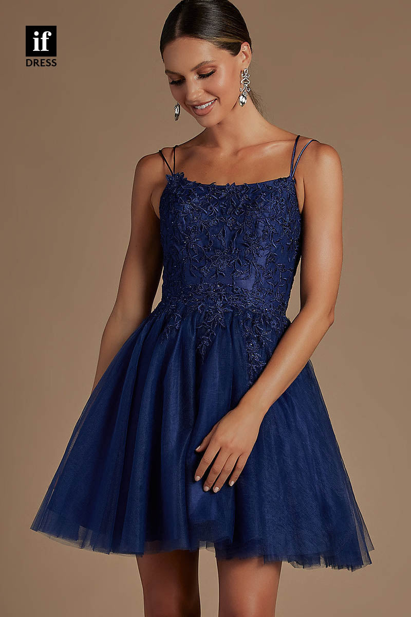 F1367 - Elegant Scoop A-Line Appliques Short Graduation Homecoming Dress