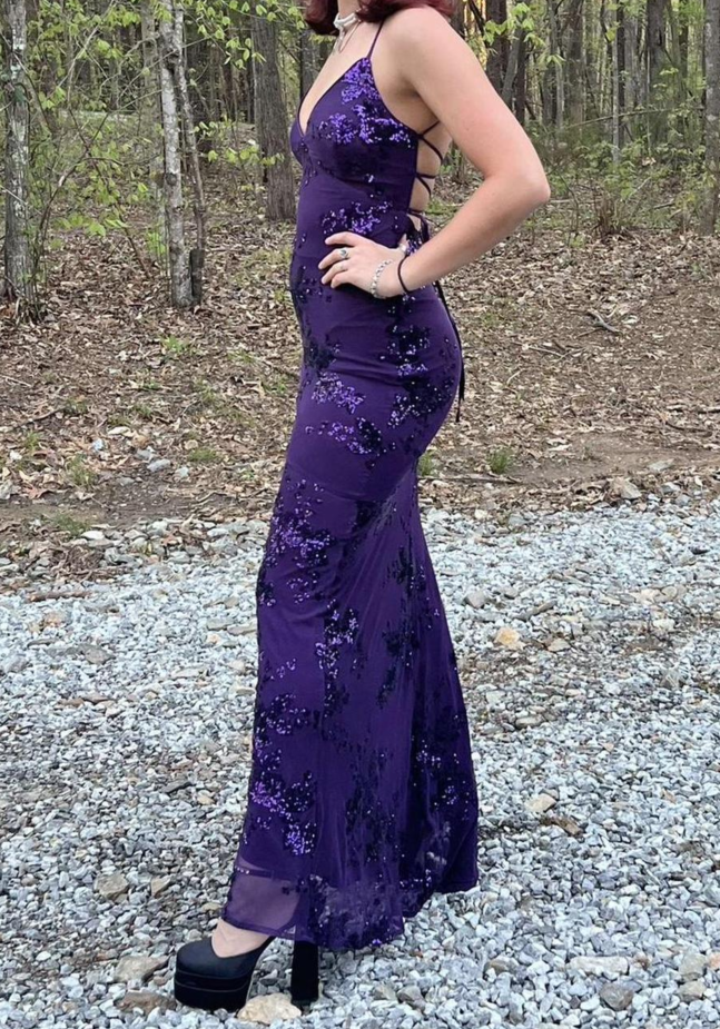 Sexy V Neck Purple Satin Sequin Backless Mermaid Evening Dress Long Party Dress