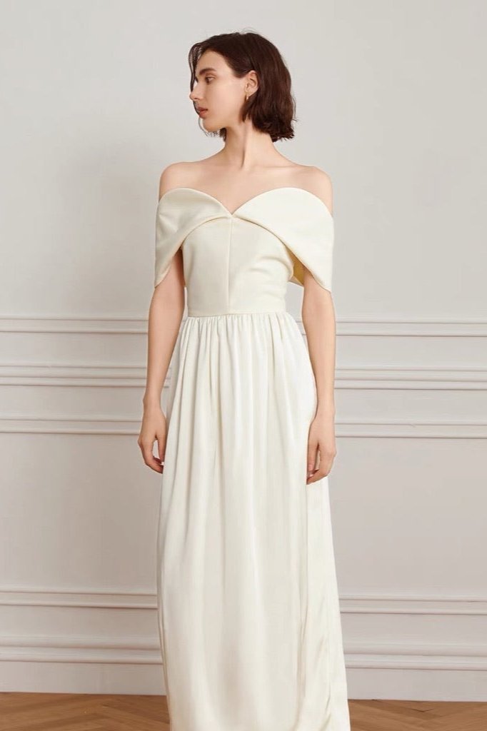 Karla Exclusive Off the Shoulder Curve Maxi Dress in Cream Evening Wear Edit