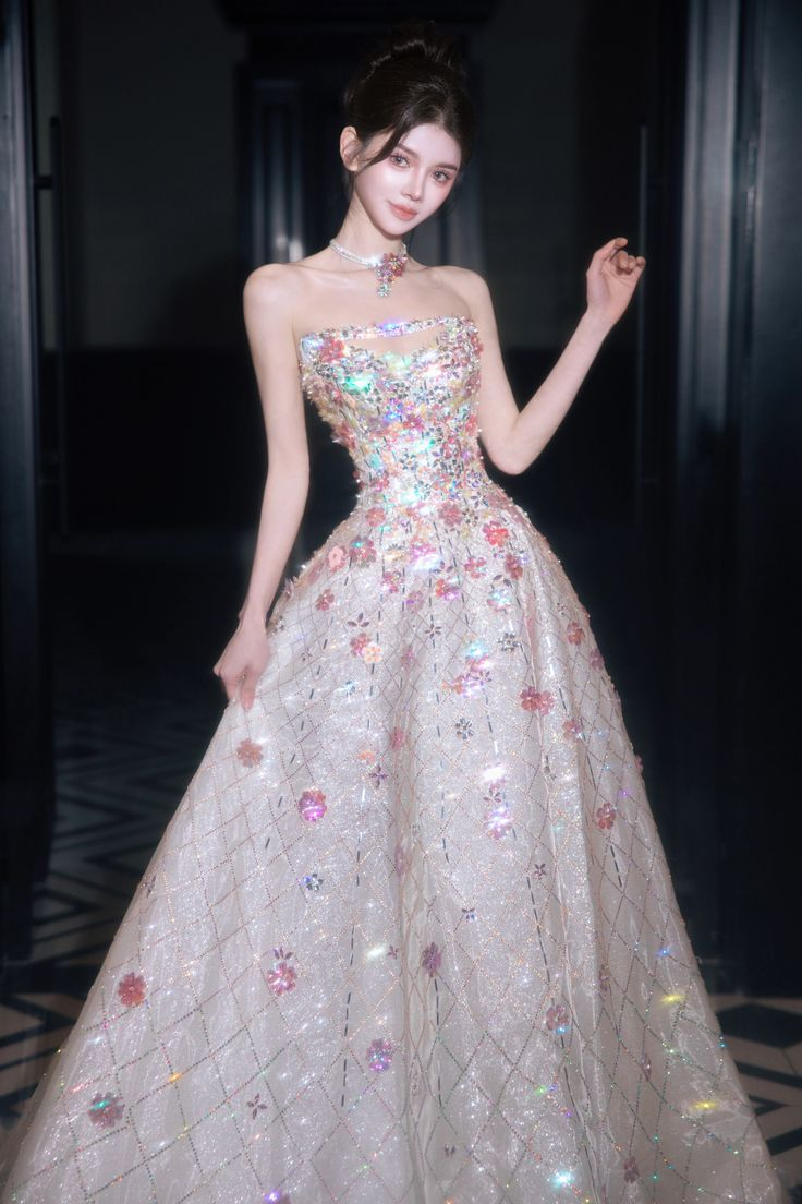 Charming Strapless White Tulle Sequin Beaded Birthday Prom Dress Princess Party Dress - FashionDia