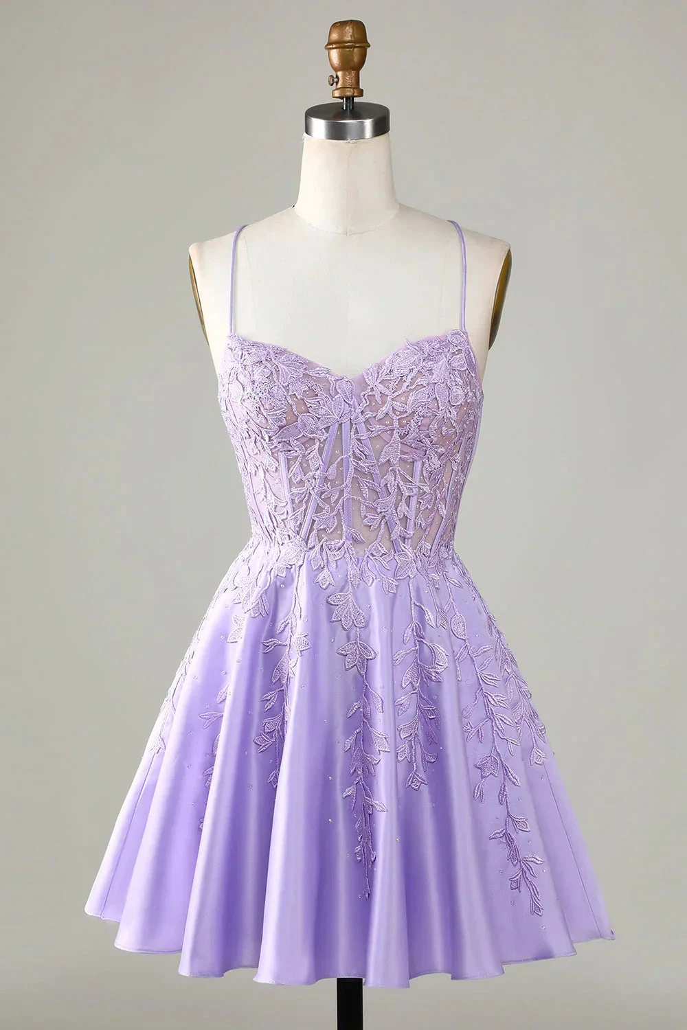 Purple Corset A-Line Satin Short Homecoming Dress With Lace Y3066 by simplepromdress