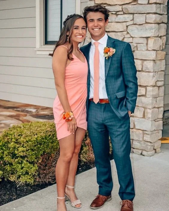 Spaghetti Straps V Neck Homecoming Dress Mini Dress Y2257 by simplepromdress