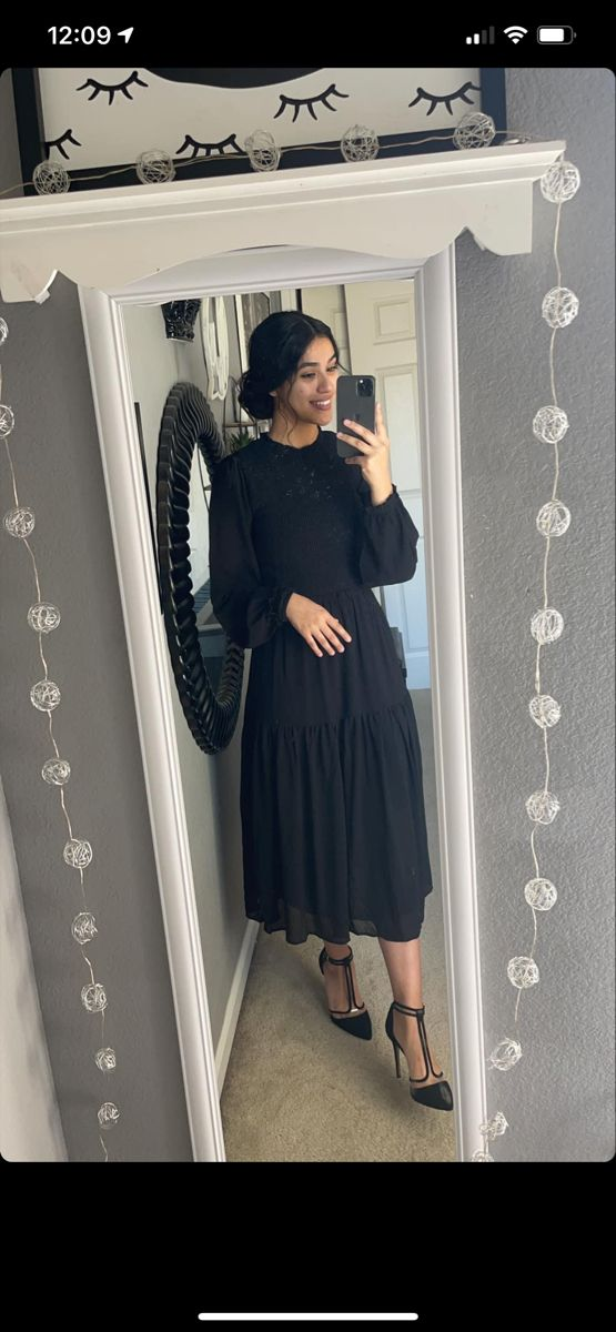 Modest Black A-line Long Sleeves Prom Dress,Black Formal Gown