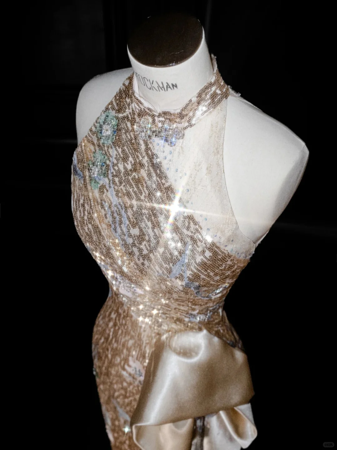 Glitter Champagne Gold Sequin Sheath Prom Dress Halter Long Evening Dress Y8653 - View 3 | VelvetHem