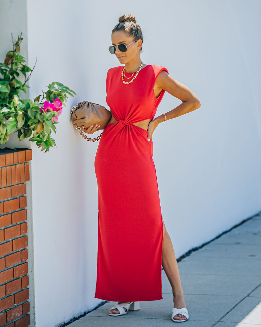 Sweet Escape Cutout Twist Knit Maxi Dress Red