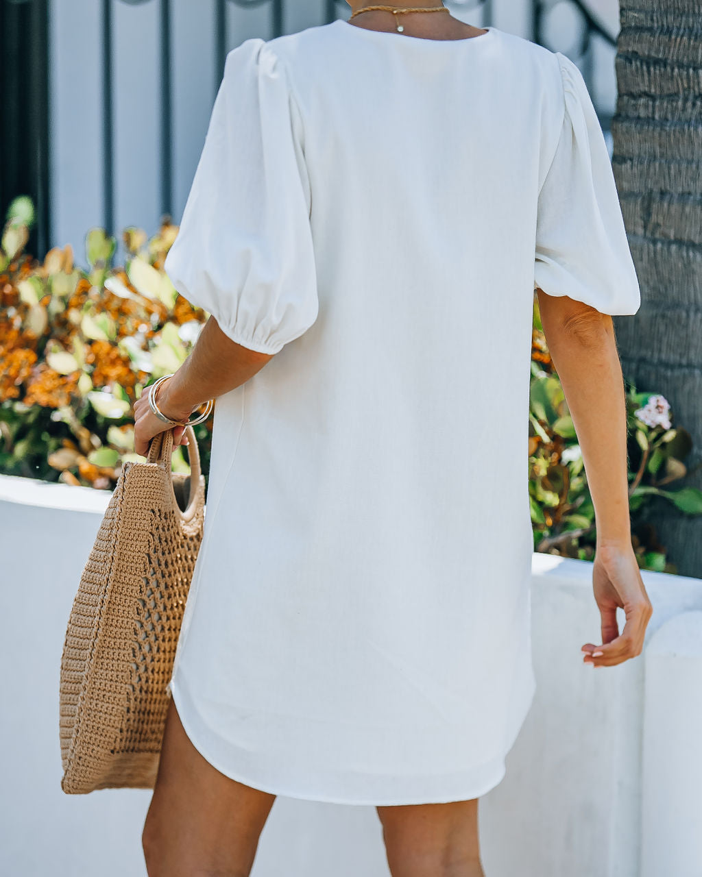 Lakeshore Linen Blend Puff Sleeve Dress Ivory