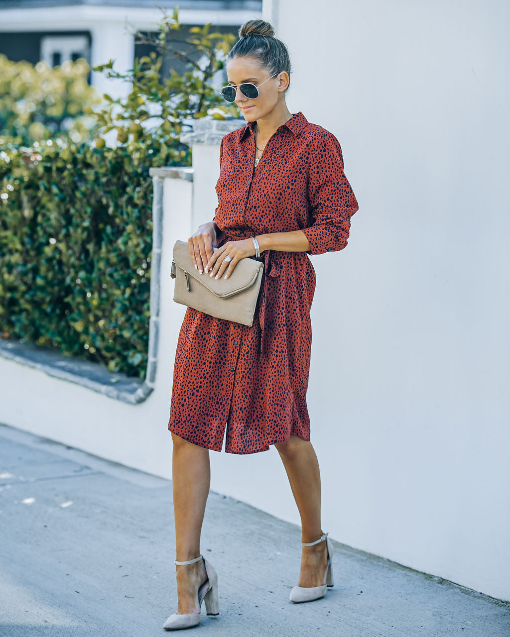 Bubby Printed Button Down Midi Shirt Dress Rust FINAL