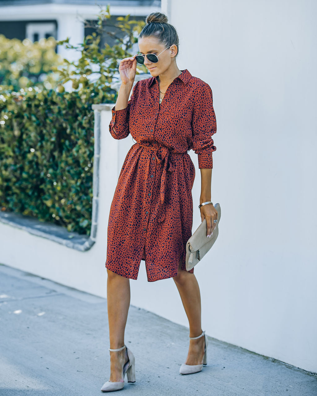 Bubby Printed Button Down Midi Shirt Dress Rust FINAL