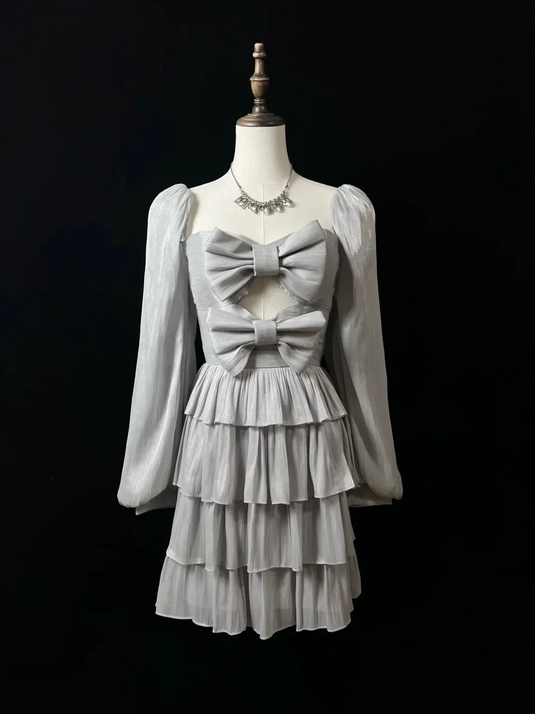 Cute Silver Gray Tulle Bow A Line Layered Short Party Dress Homecoming Dress Y8651 by simplepromdress