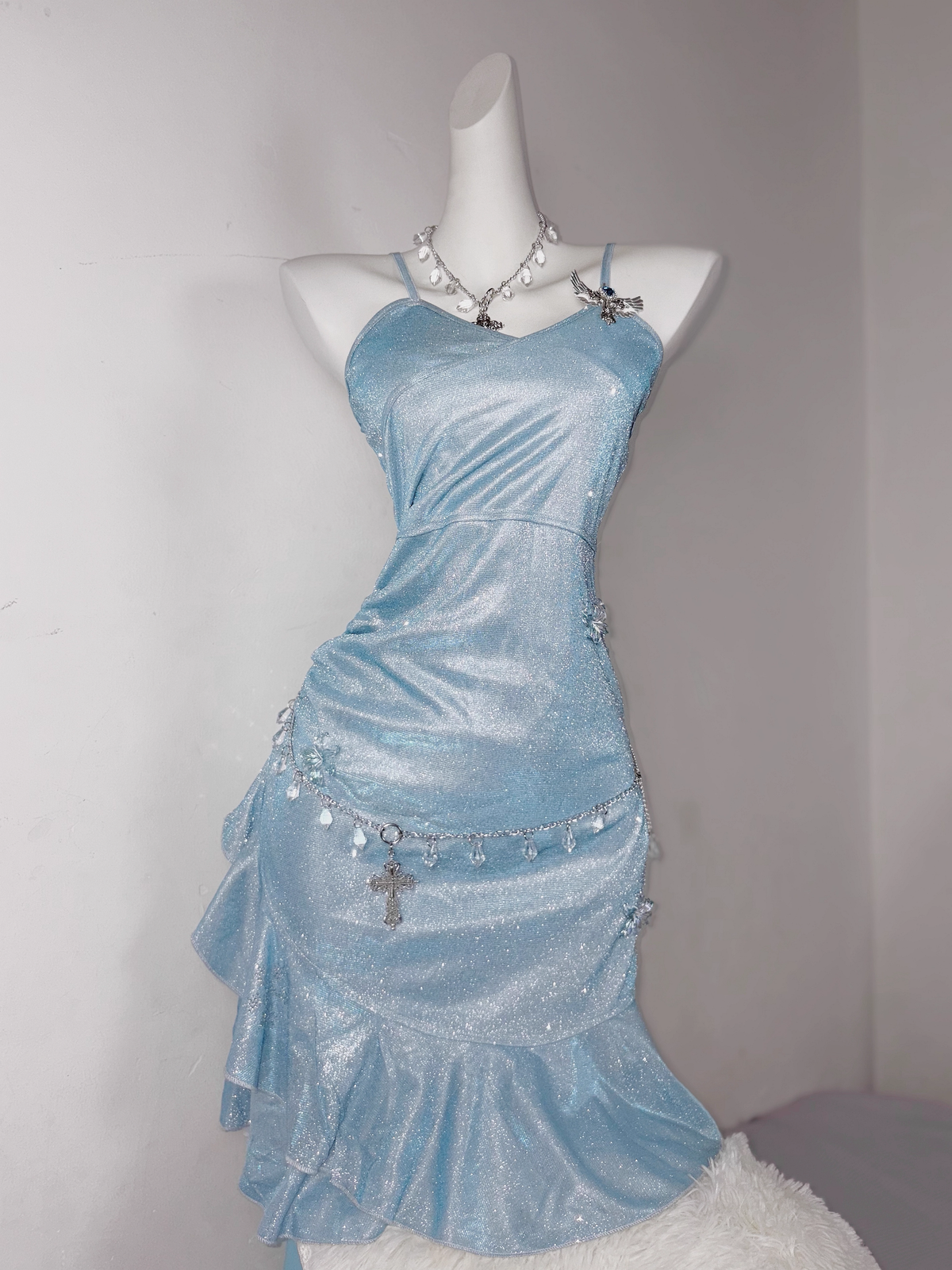 Classy Blue Spaghetti Straps Ruffles Homecoming Dress Short Birthday Dress - View 2 | FashionDia
