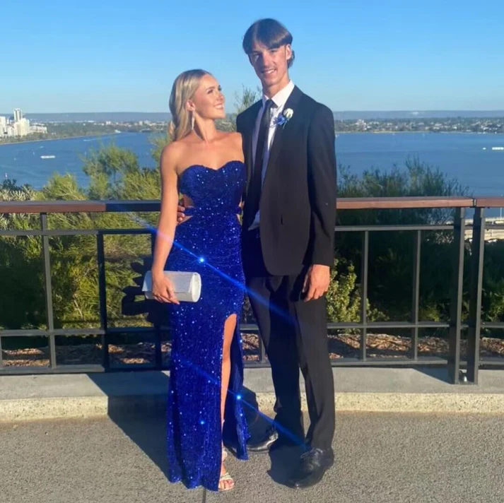 Sexy Royal Blue Backless Sequin Mermaid Prom Dress Slit Party Evening Gown