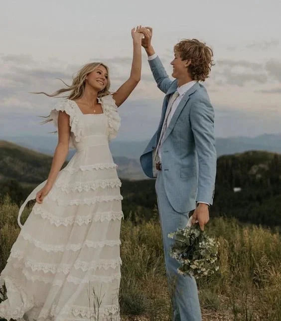 A Line Wedding Dress Long Square Neck Bridal Dresses (ZD13646)