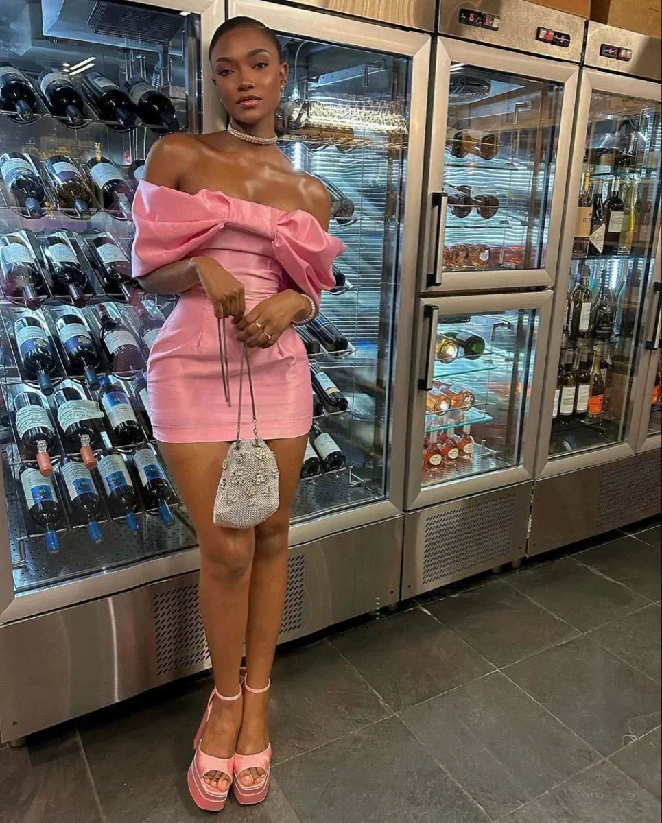 Off The Shoulder Pink Homecoming Dress Short Homecoming Dress (ZD12170)