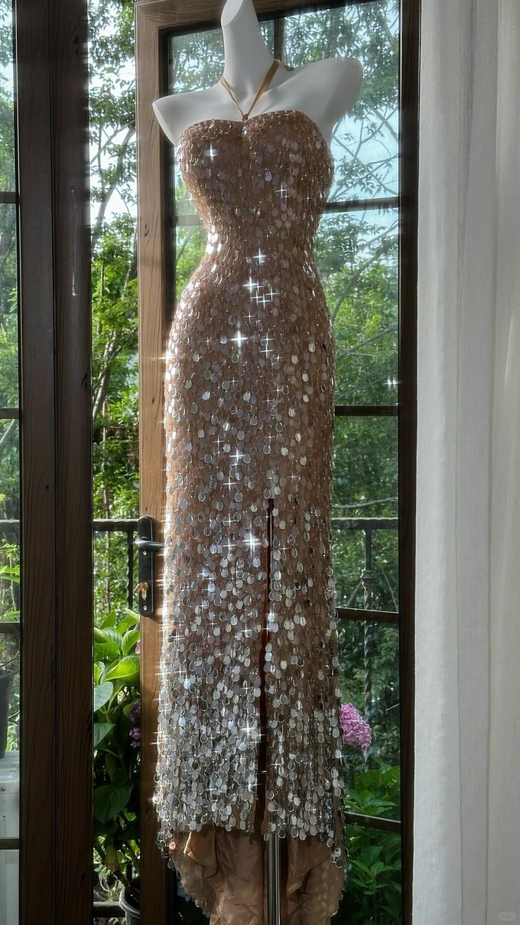 Gorgeous Halter Sequin Slit Mermaid Party Dress Long Evening Dress