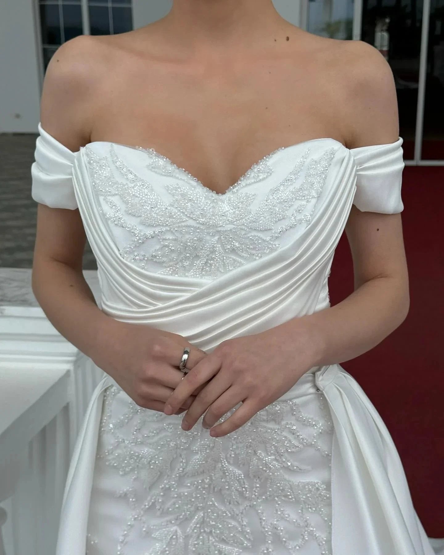 Fabulous A-Line Off-The-Shoulder Sleeveless Appliques Lace White Wedding Dresses (ZD15578)