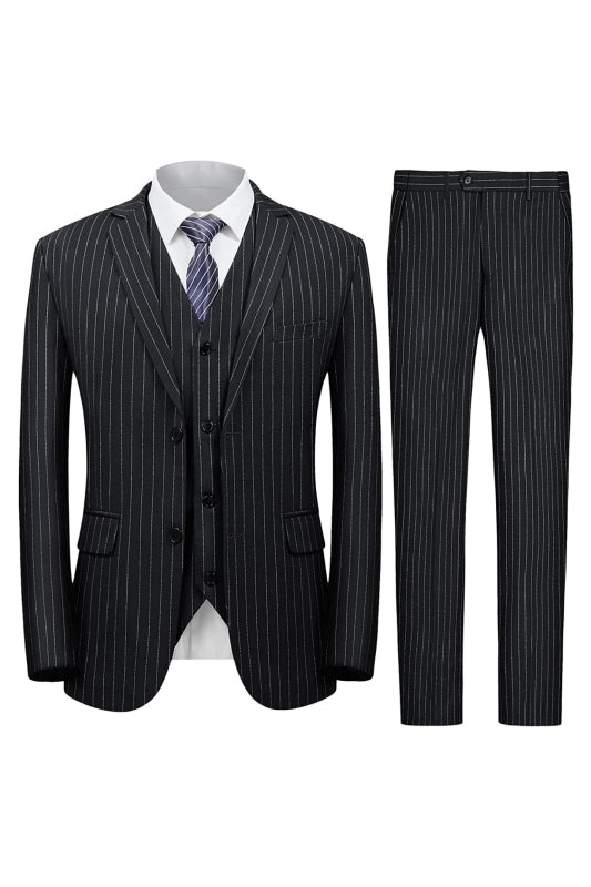 Fancy Black Notched Lapel 3 Piece Business Men's Suit