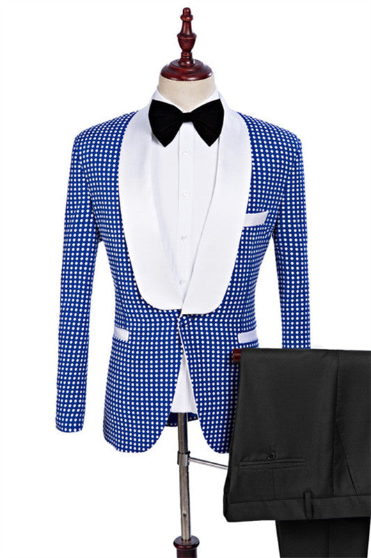 Fancy Light Blue Shawl Lapel 2 Piece Dot Wedding Suit for Men