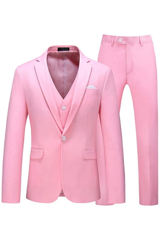 Fancy Pink Notched Lapel 3 Piece Prom Suit