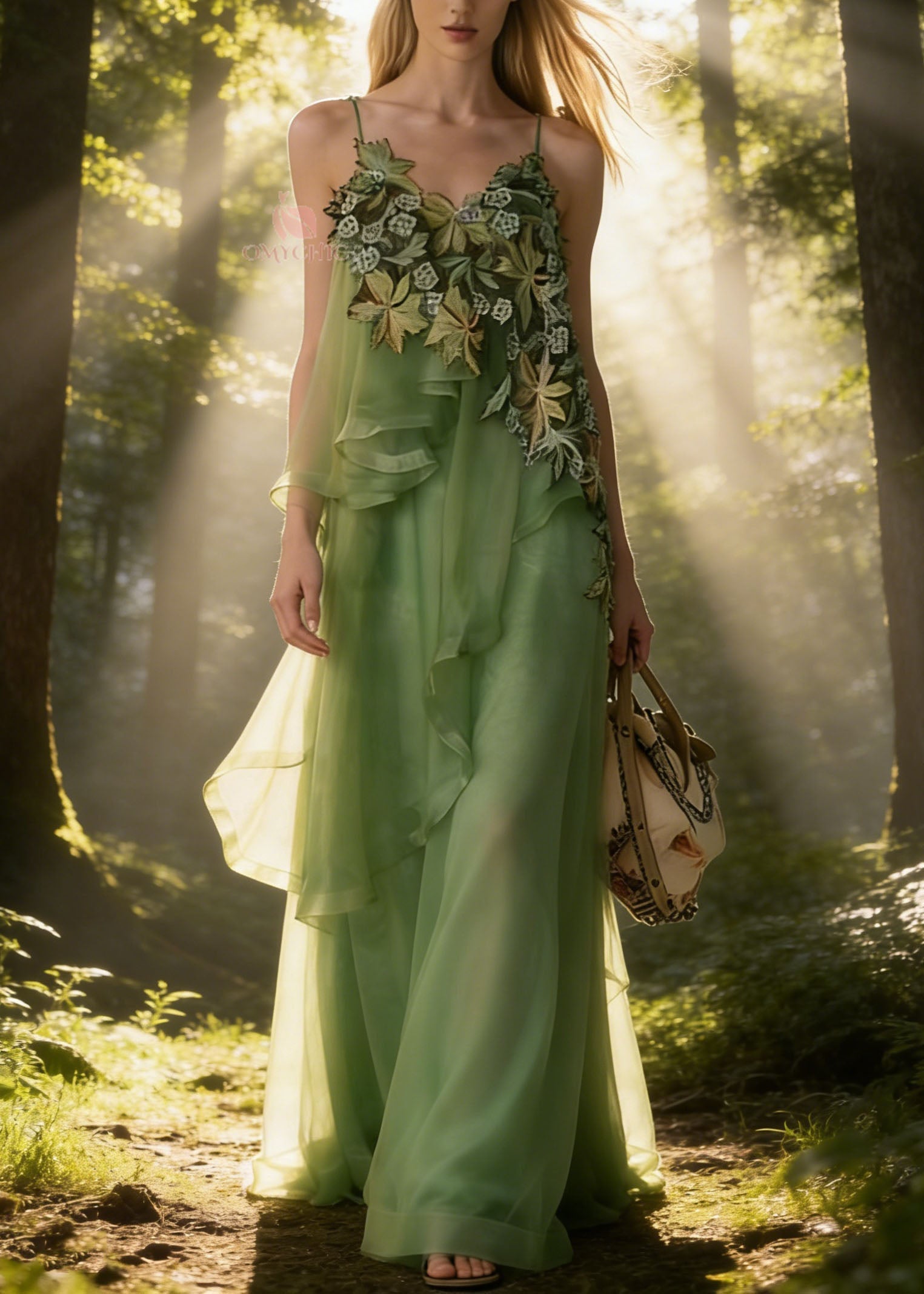 Fashion Green Asymmetrical Patchwork Tulle Spaghetti Strap Dress Summer