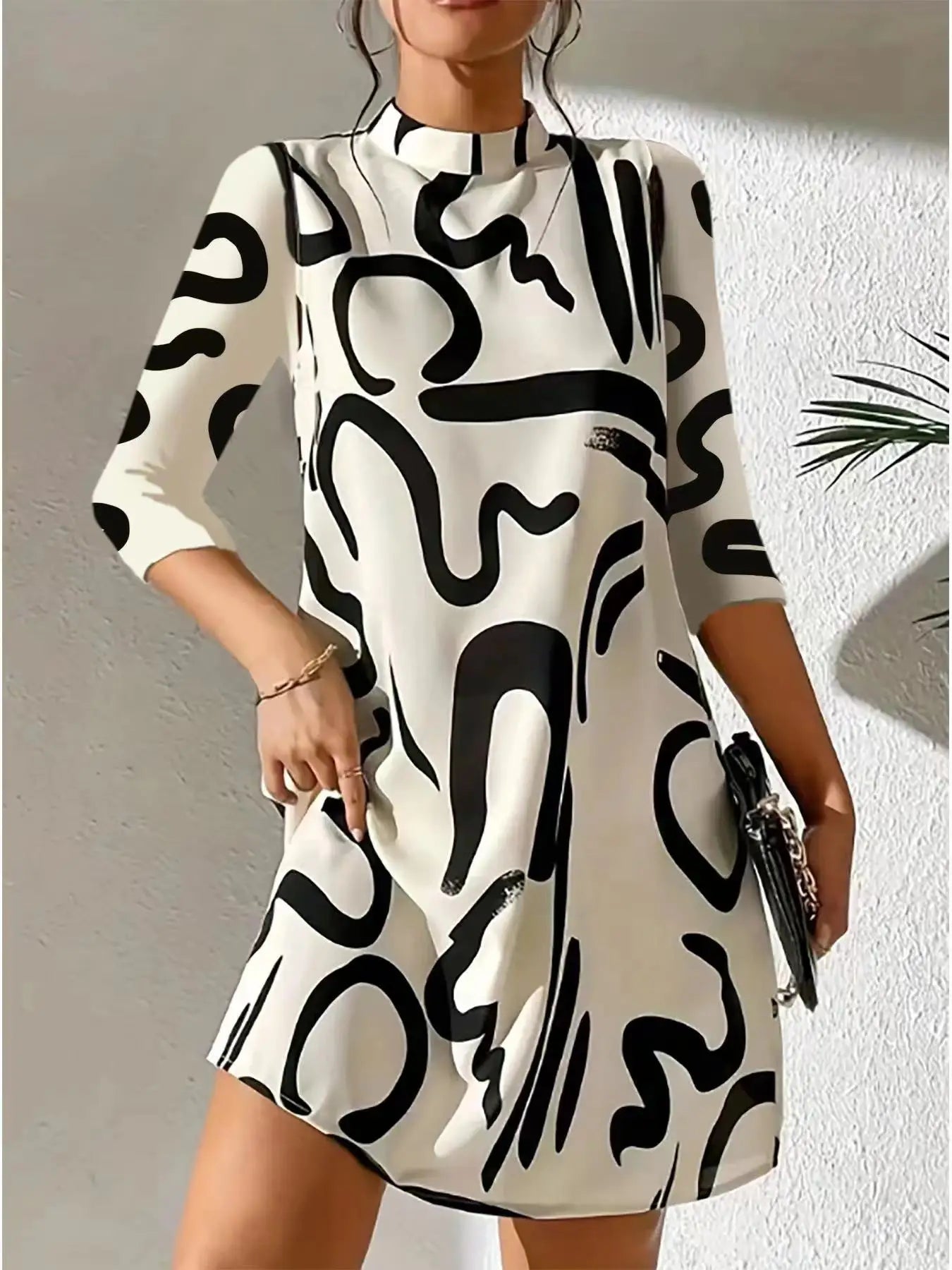 Jennifer Boutique Short Printed Dress with Medium Length Sleeves Elevated Occasion Wear