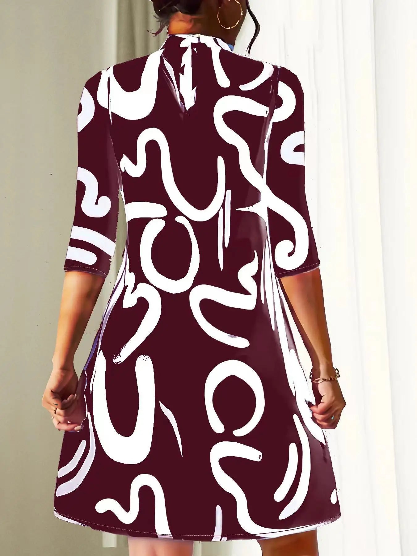 Jennifer Boutique Short Printed Dress with Medium Length Sleeves Elevated Occasion Wear