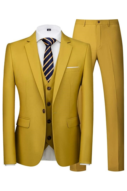 Fashion Mustard Notched Lapel 3 Piece Men's Prom Suit