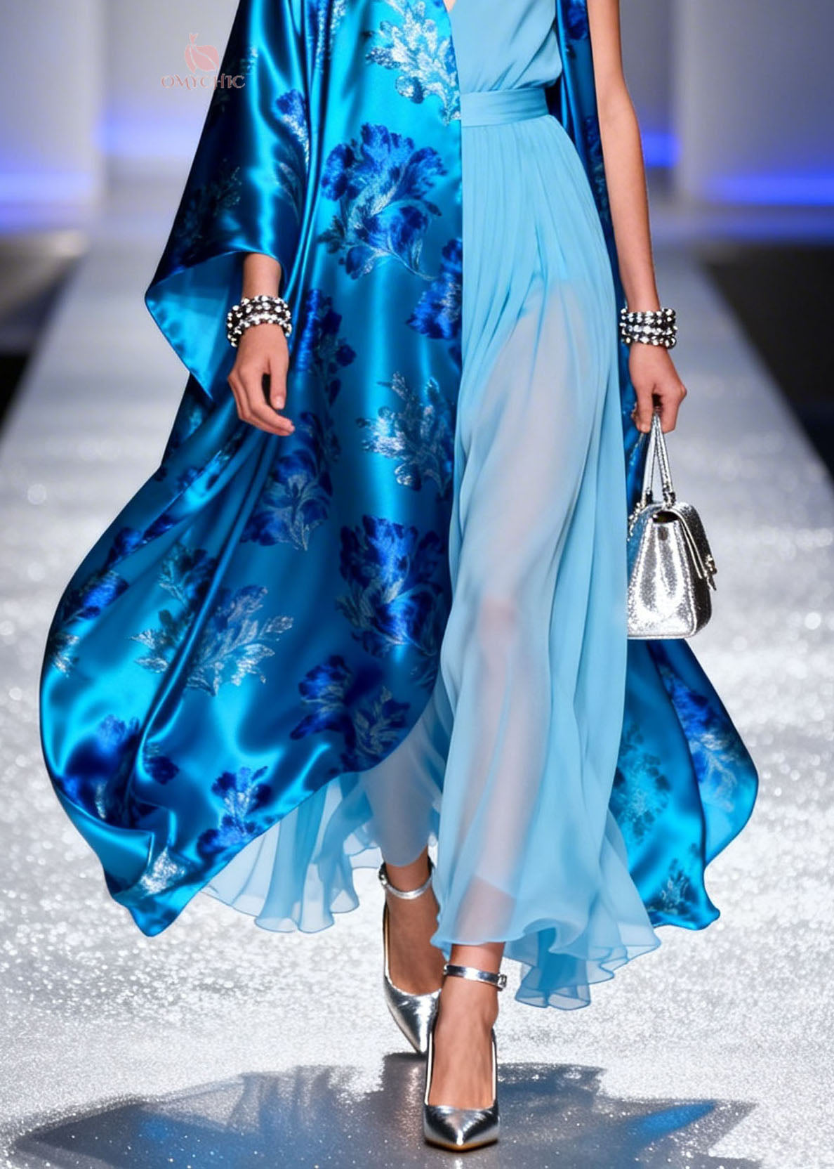 Fashion V Neck Print Silk Cardigans And Chiffon Dress Two Piece Set Summer