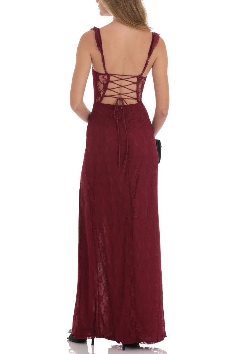 Fashion Sheath Sweetheart Lilac Lace Long Prom Dress with Criss Cross Back - View 6 | FashionDia