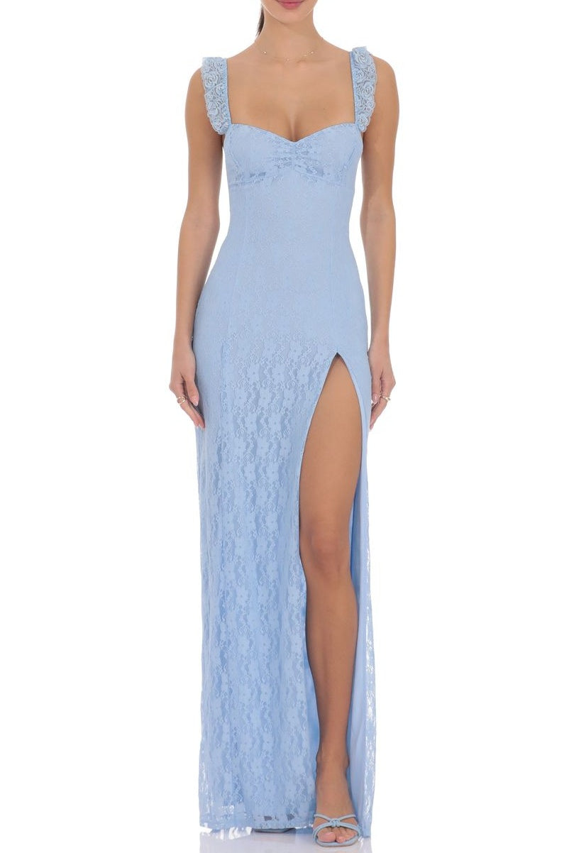 Fashion Sheath Sweetheart Lilac Lace Long Prom Dress with Criss Cross Back