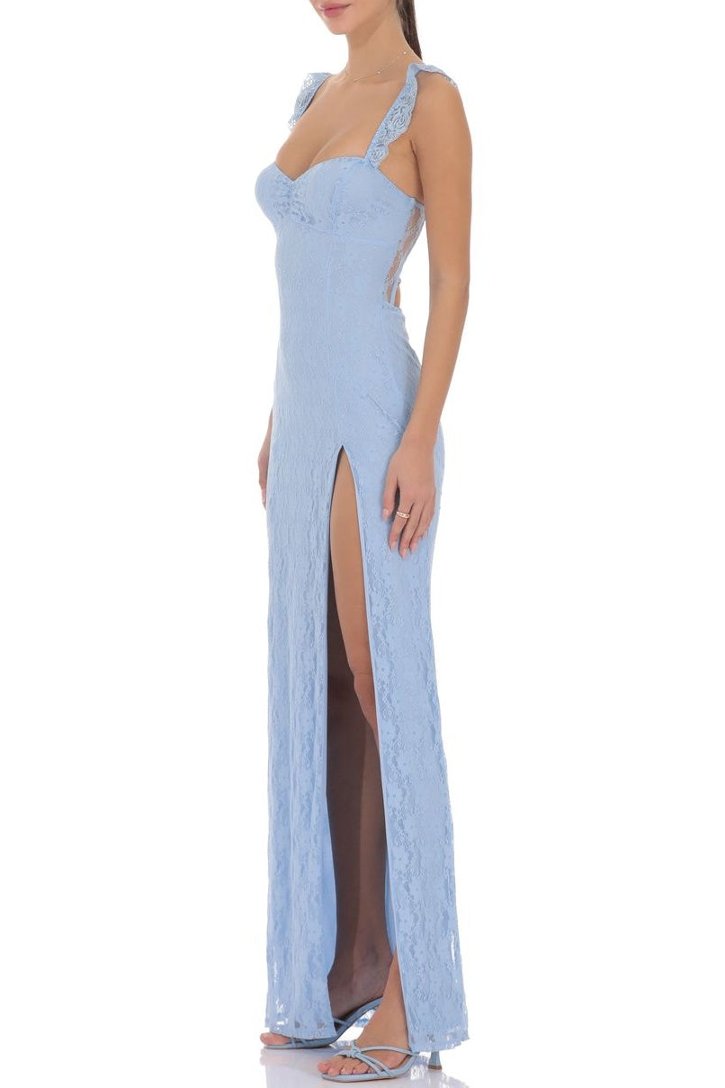 Fashion Sheath Sweetheart Lilac Lace Long Prom Dress with Criss Cross Back