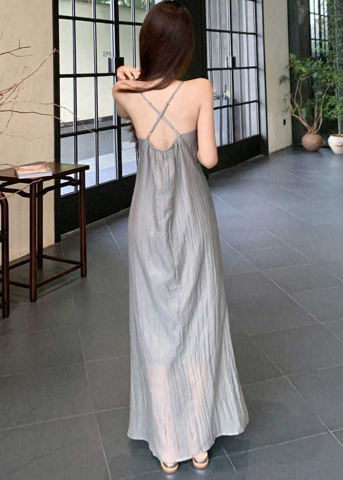 Fine Grey Asymmetrical Design Flower Chiffon Halter Dress Two Piece Set Summer