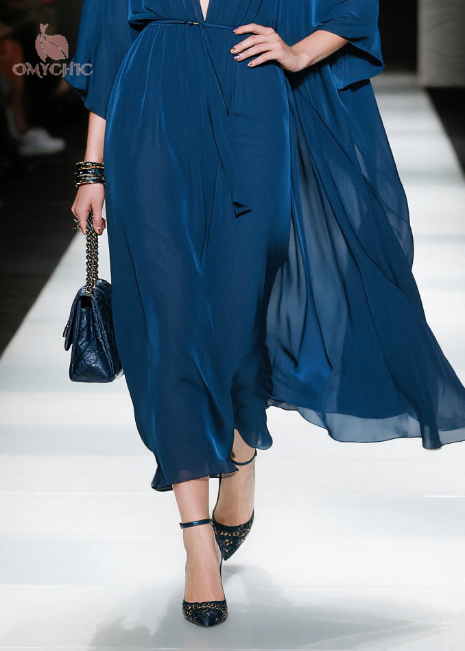 Fitted Navy Oversized Chiffon Maxi Dresses Summer