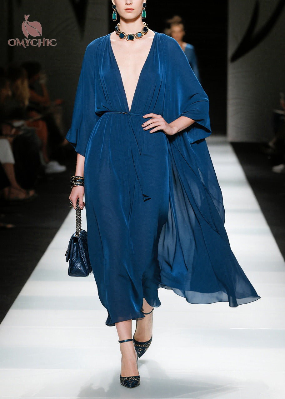 Fitted Navy Oversized Chiffon Maxi Dresses Summer