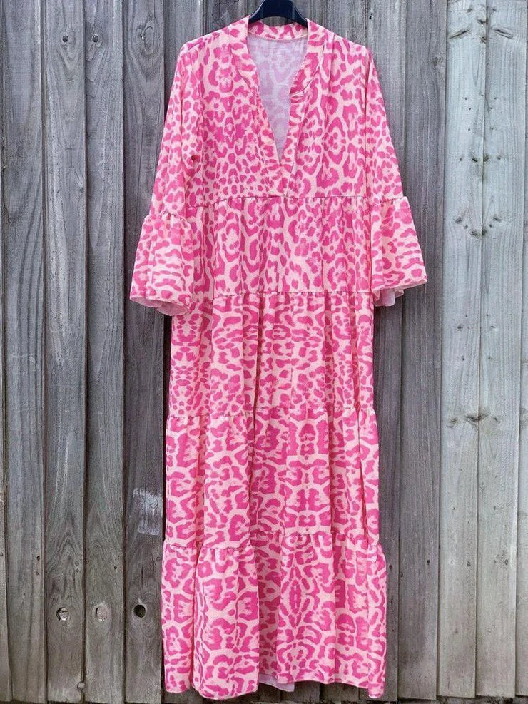 Viviana Effortless Long Women's Dress with Leopard Print Statement Occasion Edit
