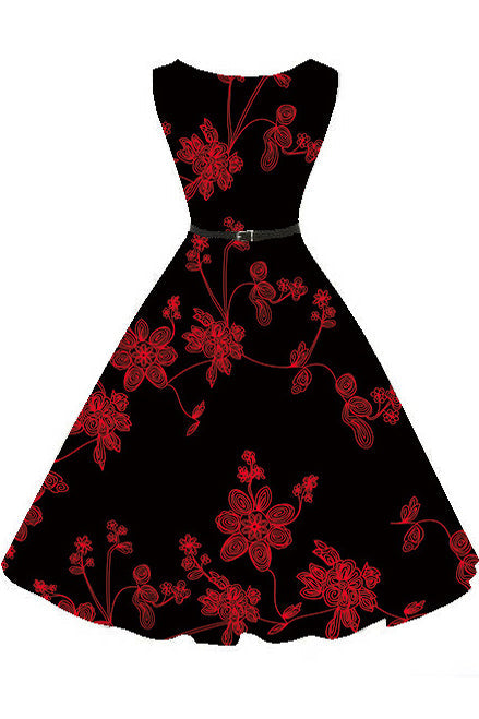 Floral Print Sleeveless Vintage Dress - Fashionpara