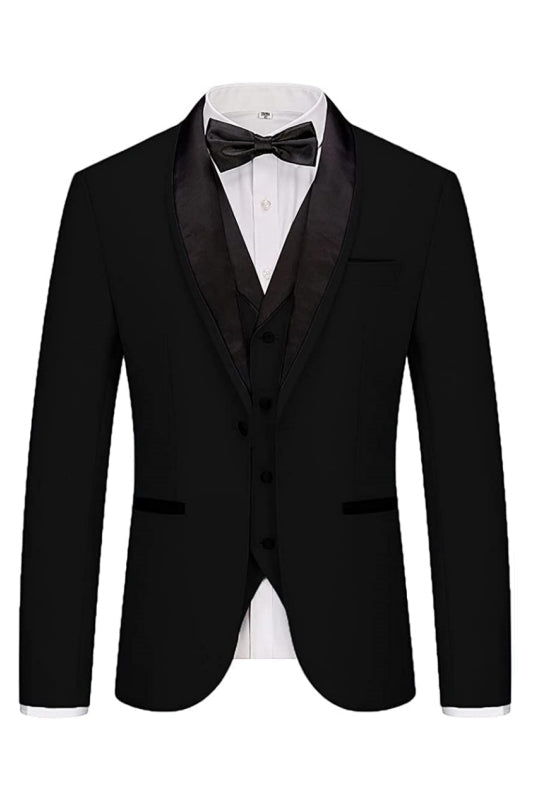 Formal Black 3 Piece Shawl Lapel Men's Wedding Suit