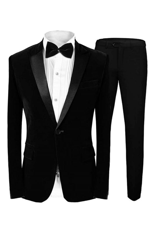 Formal Black Peaked Lapel 2 Piece Velvet Men's Prom Suit
