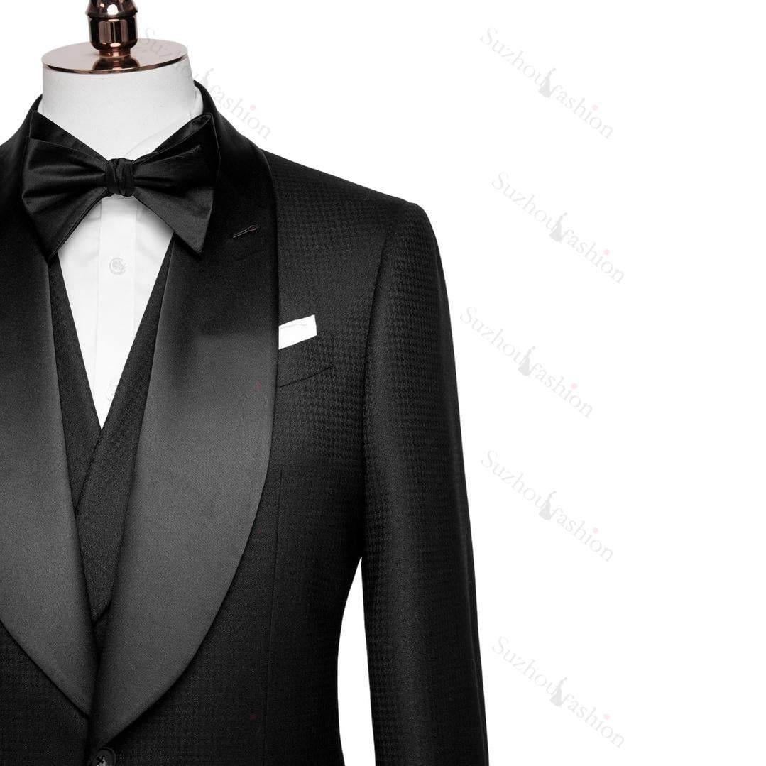 Formal Black Shawl Lapel 3 Piece Wedding Suit