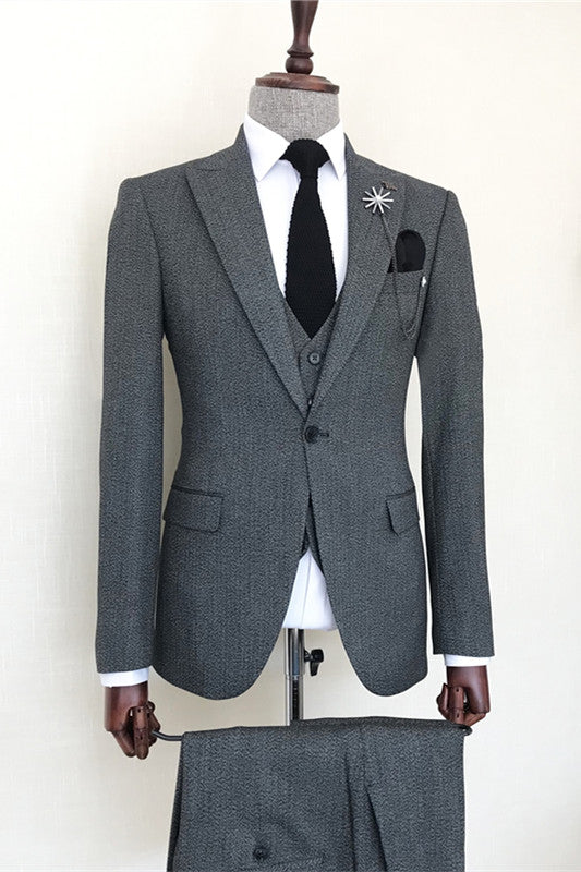 Formal Dusty Blue Peaked Lapel 3 Piece Business Suit