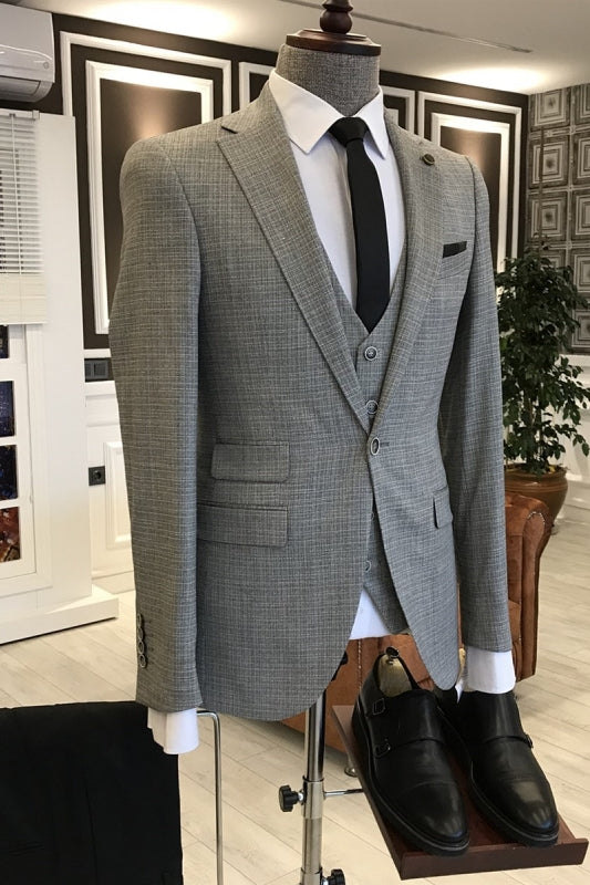 Formal Gray Notched Lapel 3 Piece Men's Business Suit